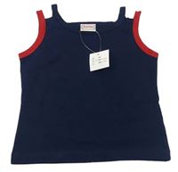 Tmavomodrý crop top s červeným lemem 