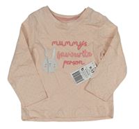 Světlerůžové puntíkaté triko s nápisem a králíkem Matalan
