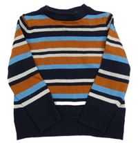 Tmavomodro-hnědo-modrý pruhovaný lehký svetr H&M