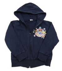 Tmavomodrá propínací mikina s L.O.L. a kapucí 