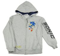 Šedá melírovaná propínací mikina se Sonicem a kapucí H&M