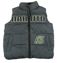 Tmavošedá šusťáková zateplená vesta s nápisem Primark