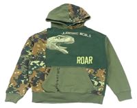 Tmavozeleno-vzorovaná mikina s dinosaurem a kapucí - Jurský svět