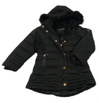 Černá šusťáková zimní bunda s kapucí s kožešinou Firetrap