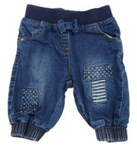 Tmavomodré cuff rifle s nášivkami a úpletovým pasem Topomini