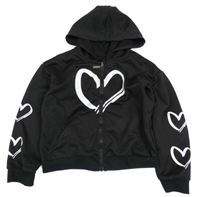 Černá propínací crop mikina se srdíčkem a kapucí shein