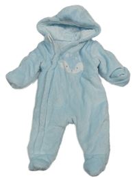 Světlemodrá plyšová zateplená kombinéza s liškou a kapucí Mothercare