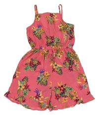 Růžový květovaný lehký kraťasový overal Primark