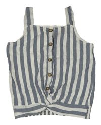 Bílo-tmavomodrý pruhovaný lehký top s knoflíky 