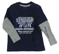 Tmavomodro-šedé triko s nápisem a rugby míčem TCM