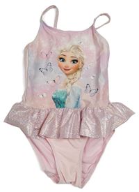 Světlerůžové jednodílné plavky s Elsou zn. H&M