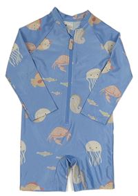 Modrý kraťasový UV overal s podmořským světem H&M