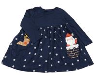 Tmavomodré šaty s vločkami a Santou a sobem F&F