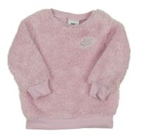 Růžová chlupatá mikina s logem Nike