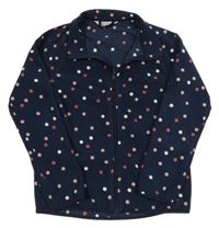 Tmavomodro růžová puntíkatá propínací fleecová mikina H&M