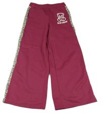 Fialové široké tepláky s medvědem a pruhy s leopardím vzorem 