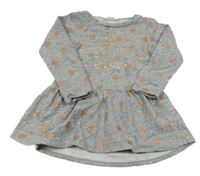 Šedo-bronzové puntíkaté teplákové šaty s nápisem 