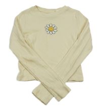 Světložluté žebrované crop triko s květem H&M