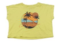 Žluté crop tričko s palmami Name it