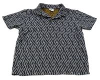 Tmavomodro-bílo-hořčicové vzorované úpletové polo tričko River Island