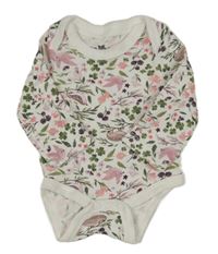 Bílo-zeleno-růžové květované body s ptáčky 