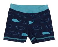Tmavomodré nohavičkové chlapecké plavky s velrybami Topomini