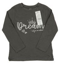 Nové - Antracitové triko s nápisem a korunkou F&F