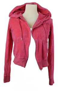 Dámská fuchsiová sametová crop propínací mikina s kapucí H&M