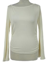 Dámské smetanové žebrované crop triko s rozšířenými rukávy Cider 