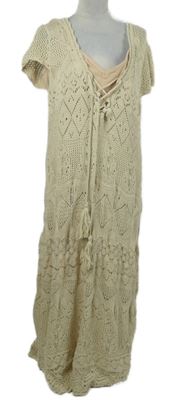 Dámské béžové háčkované svetrové dlouhé šaty Bodyflirt  