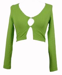 Dámské limetkové žebrované crop propínací triko H&M