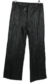 Dámské černé koženkové široké kalhoty s puky Peacocks 