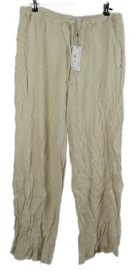 Nové - Dámské béžové lněné volné kalhoty Primark 