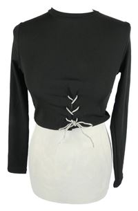 Dámské černé žebrované crop triko se šněrováním Primark 