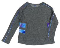 Tmavošedé melírované sportovní triko s barevnými pruhy Next