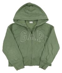 Khaki propínací crop mikina s logem a kapucí GAP