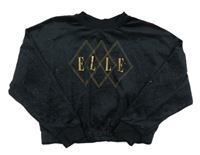 Černá třpytivá sametová crop mikina s nápisem 