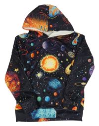 Černá mikina s potiskem vesmíru a kapucí 
