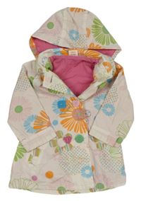 Světlerůžový květovaný šusťákový jarní kabát s kapucí MiniMode 