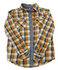 Oranžovo-bílo-tmavomodrá kostkovaná košile M&S