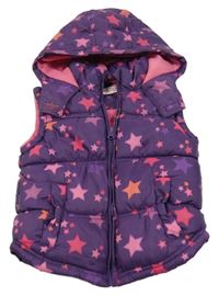 Fialová šusťáková zateplená vesta s hvězdami a kapucí Girl2Girl