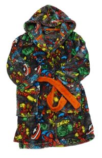 Šedý chlupatý župan s Avengers a kapucí George