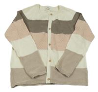 Bílo-hnědo-růžový pruhovaný propínací svetr H&M