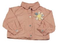 Světlerůžová riflová bunda s kytičkou Next