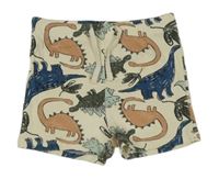 Smetanové žebrované bavlněné kraťasy s dinosaury Ergee