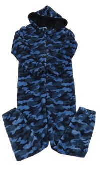 Modrá army chlupatá kombinéza s kapucí