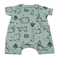 Světlemodrý bavlněný overal se zvířátky 