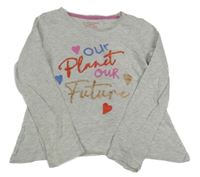Šedé melírované triko s nápisy a srdíčky PRIMARK