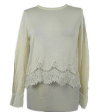 Dámský smetanový lehký crop svetr s krajkou 