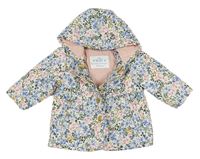 Bílá květovaná šusťáková prošívaná zateplená bunda s kapucí M&S